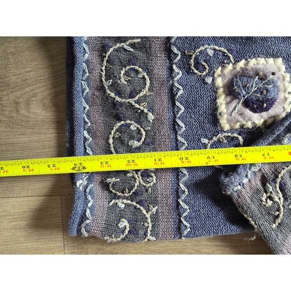 Graver Studio Womens Appliqué Knit Zip Cardigan Sweater Blue Mixed Patterns M - Picture 7 of 8